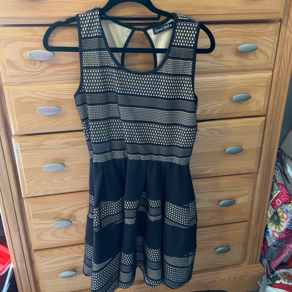 Knee length beige and black dress